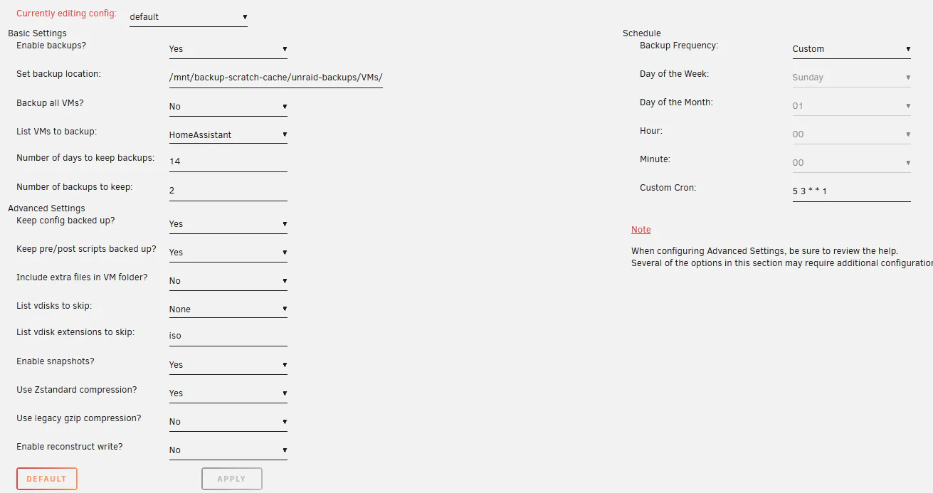 My VM backup configuration