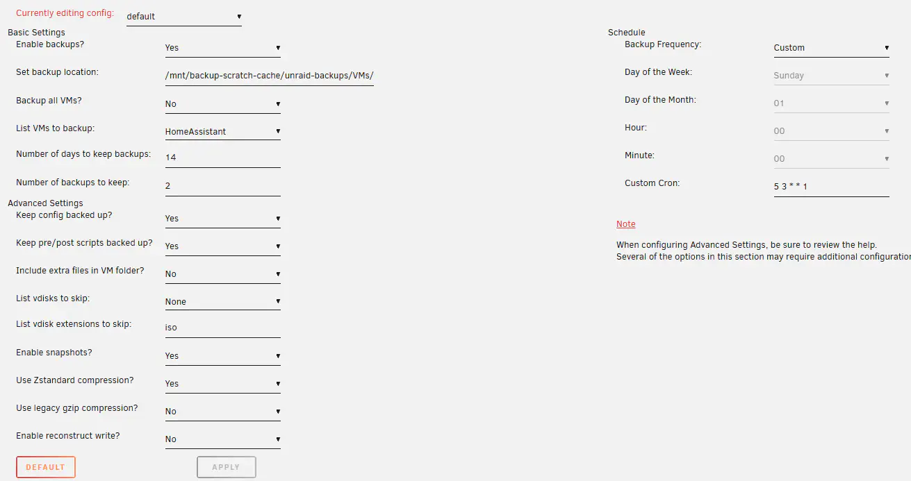My VM backup configuration