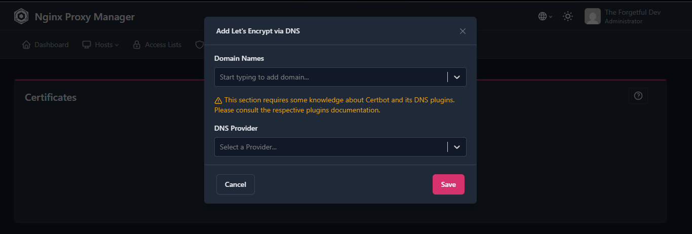 Configure Nginx Proxy Manager with Wildcard SSL Certificate on Unraid