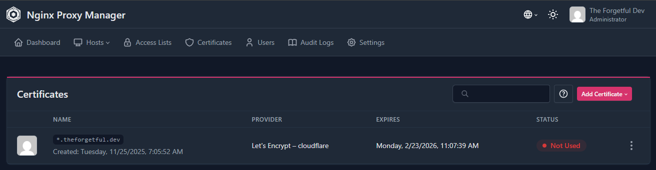 Configure Nginx Proxy Manager with Wildcard SSL Certificate on Unraid